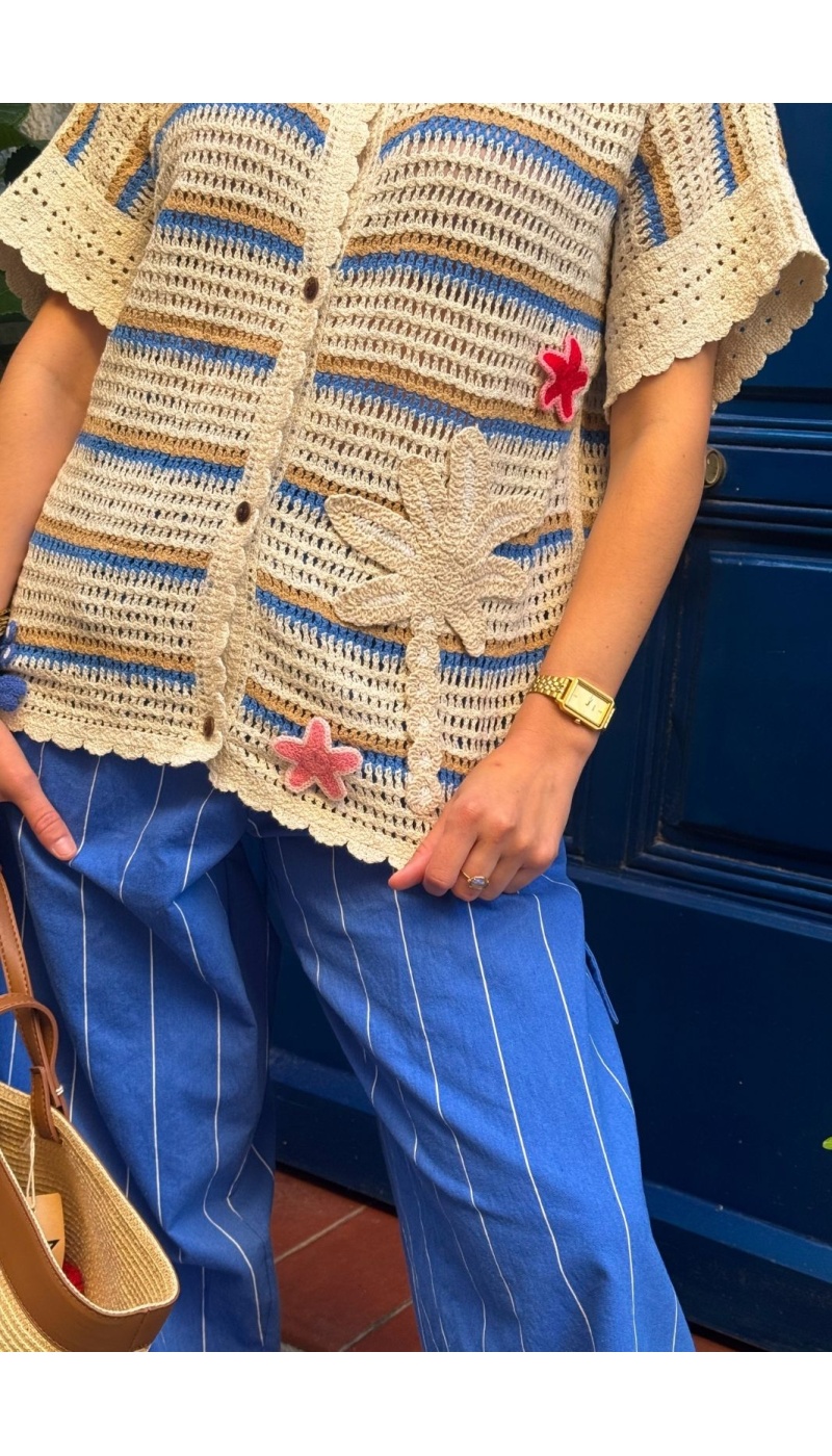 Chemisier Macramé Ajouré Écru MICHEL - Élégance Féminine