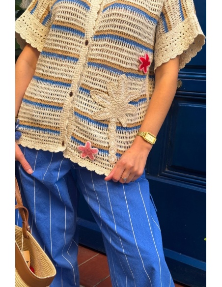 Chemisier Macramé Ajouré Écru MICHEL - Élégance Féminine