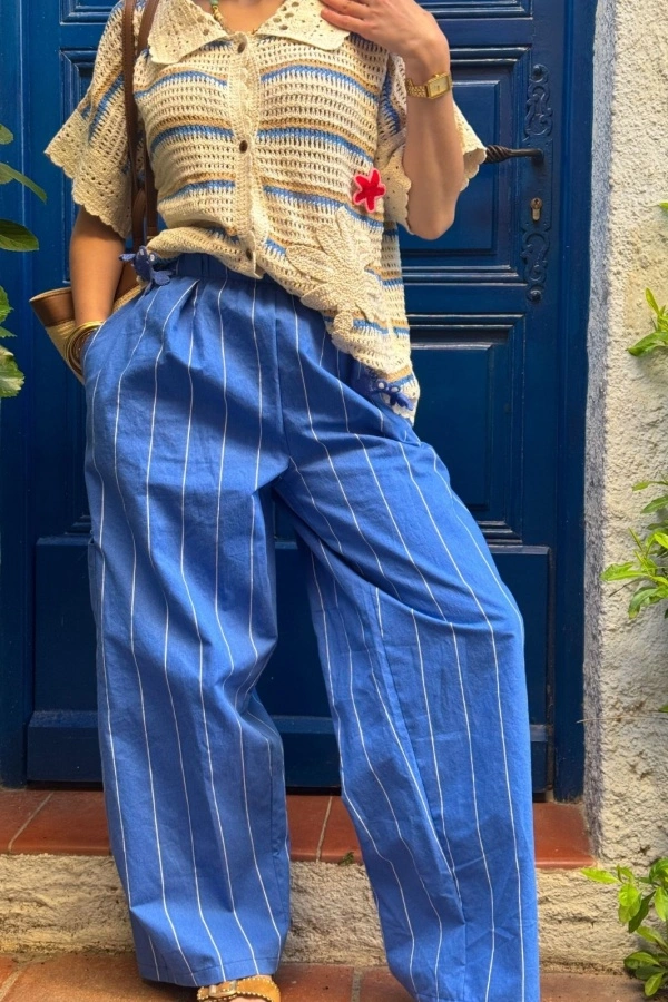 Pantalon Rayé Bleu Johanna UNCLE - Élégance à la Maison