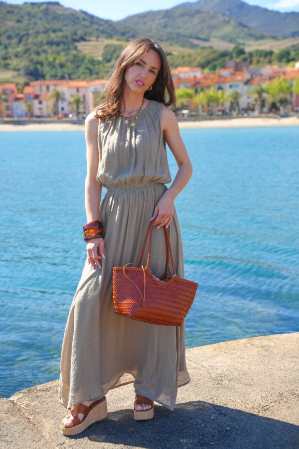 Robe Longue Kaki MILIE - Élégance et Confort pour Femmes