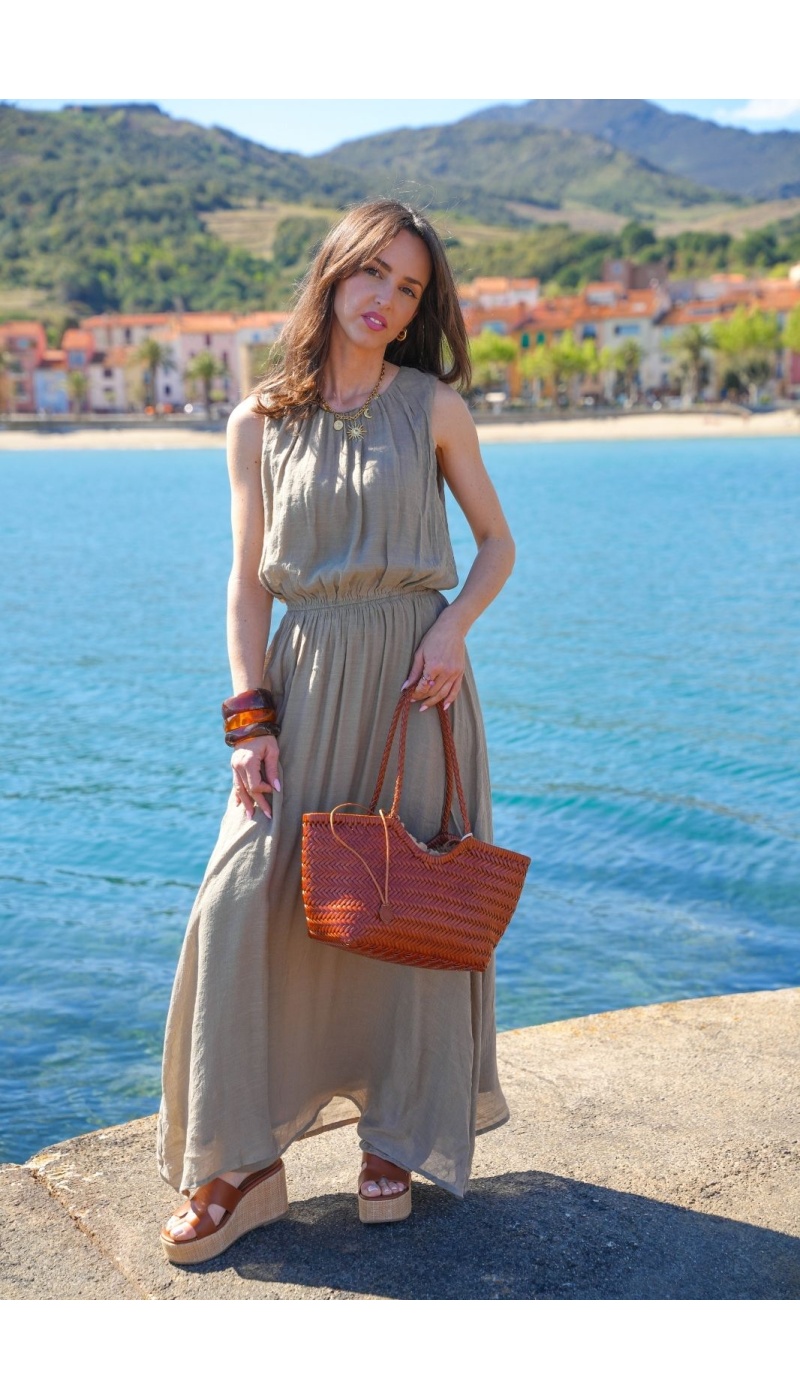 Robe Longue Kaki MILIE - Élégance et Confort pour Femmes