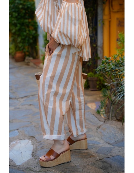 Pantalon Rayé Beige NATANIEL - Élégance et Confort à Domicile