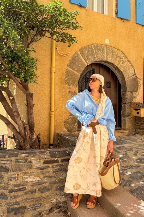 Jupe Longue Brodée Ecru OMAHA - Élégance et Style