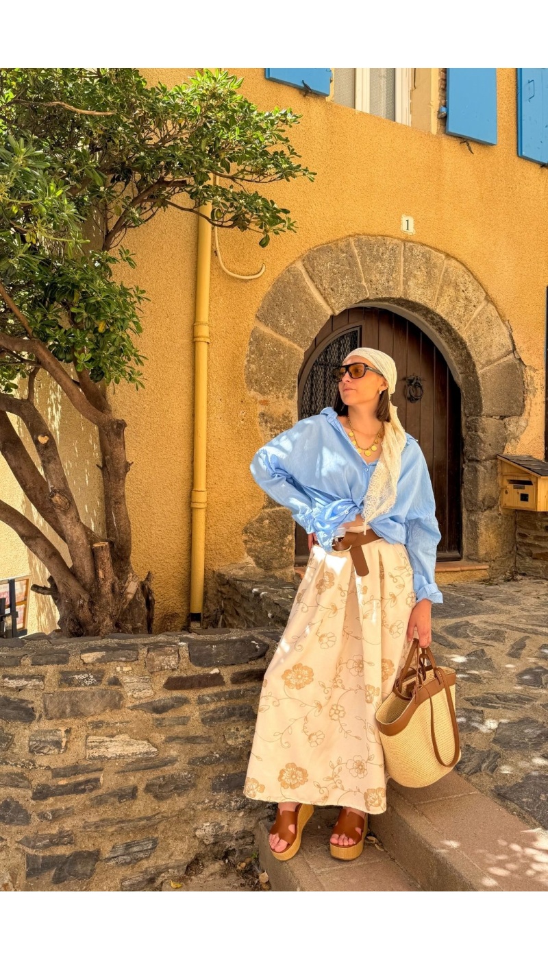 Jupe Longue Brodée Ecru OMAHA - Élégance et Style