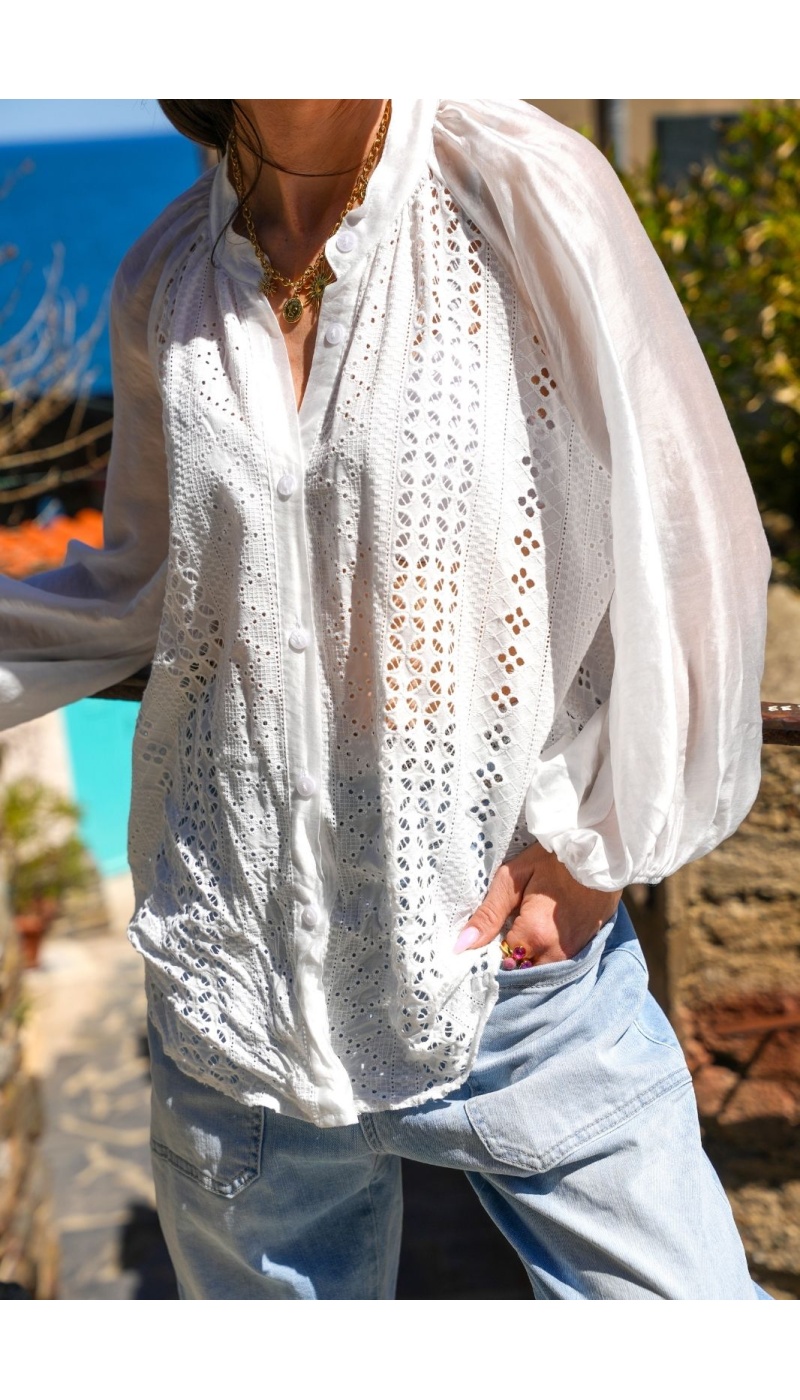 CHEMISIER BRODE BLANC