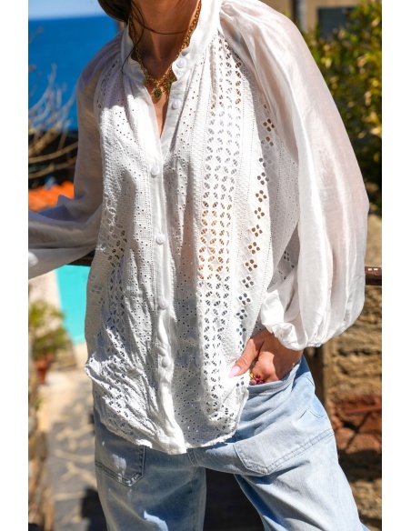 CHEMISIER BRODE BLANC