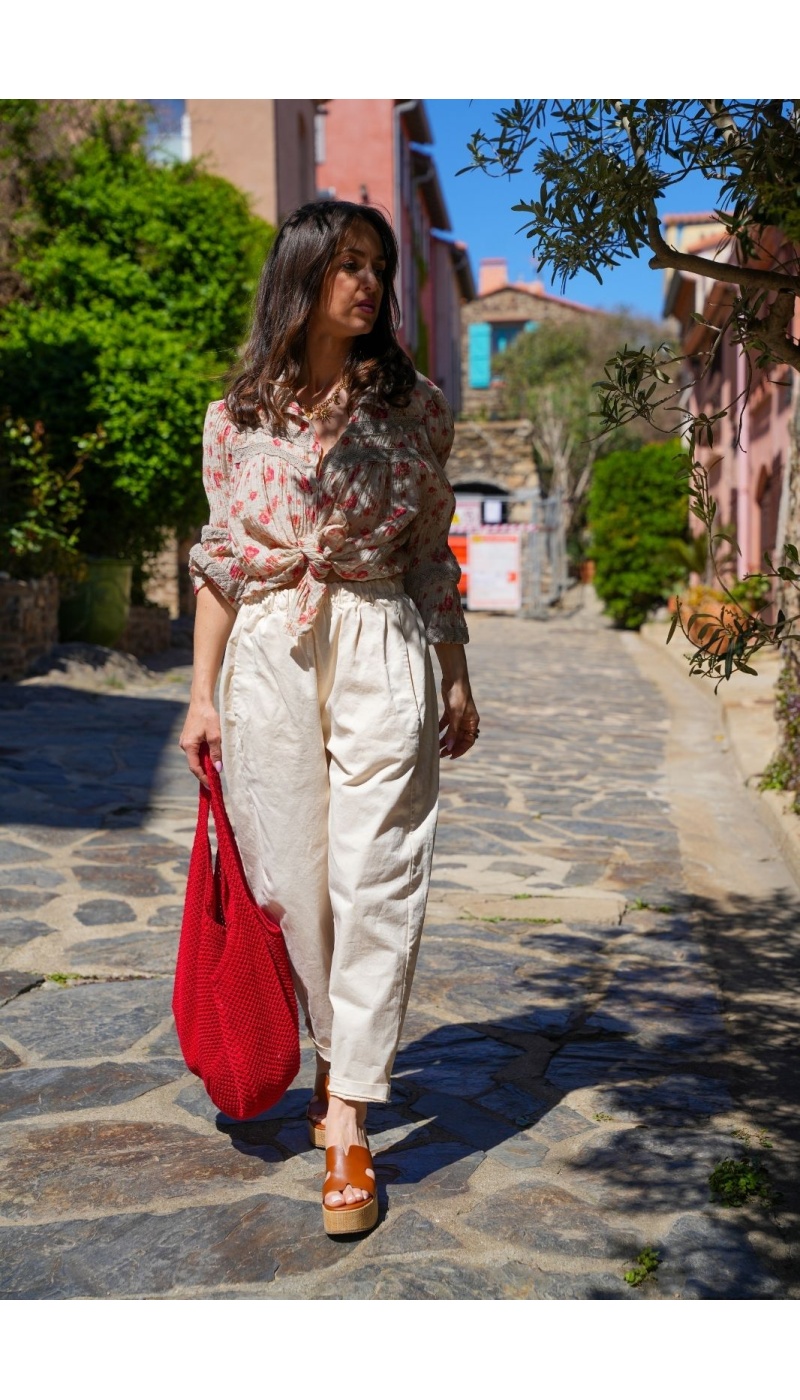 YELLOZ PINK W THICK ECRU WOMEN'S TROUSERS