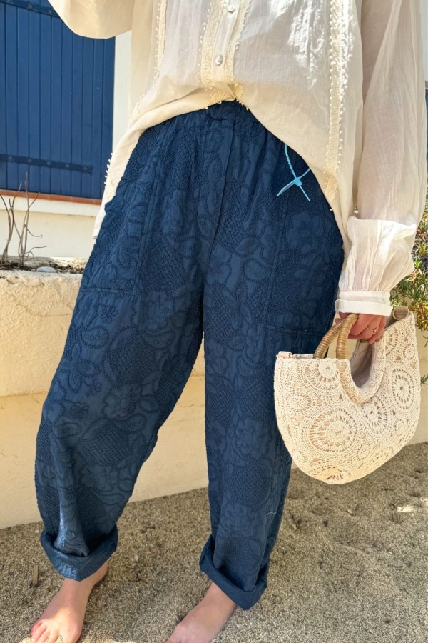PANTALON FEMME BRODE MARINE