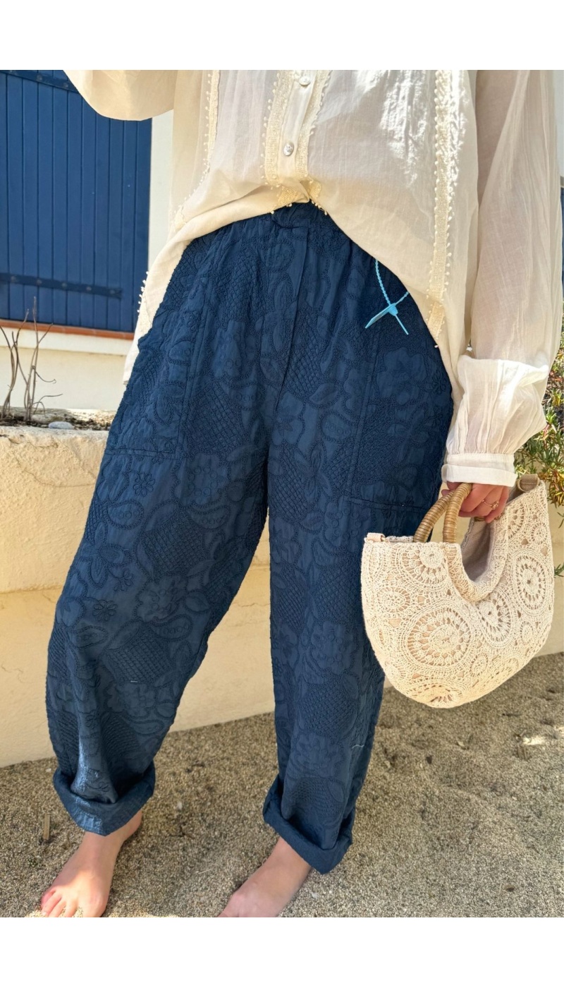 PANTALON FEMME BRODE MARINE