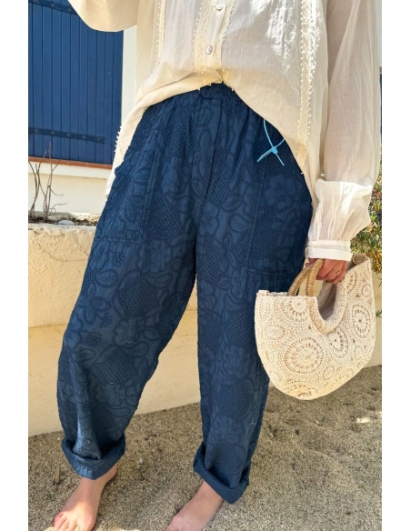 PANTALON FEMME BRODE MARINE