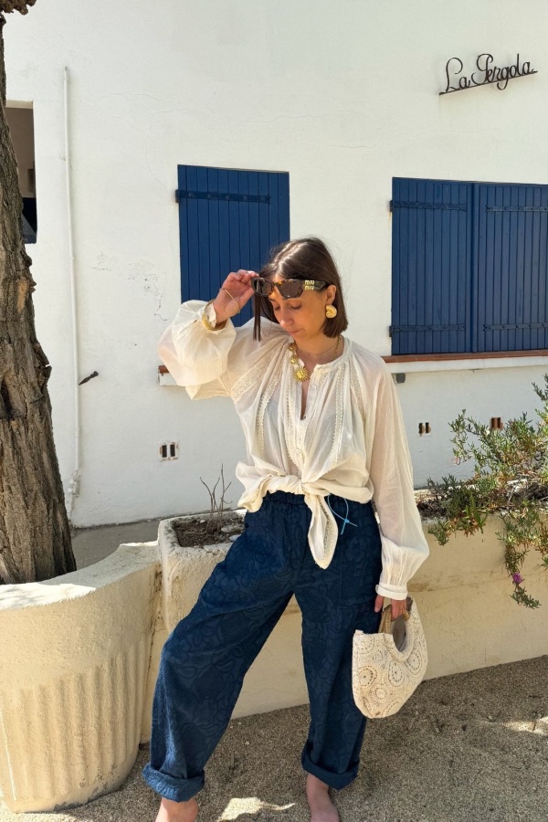 PANTALON FEMME BRODE MARINE 2