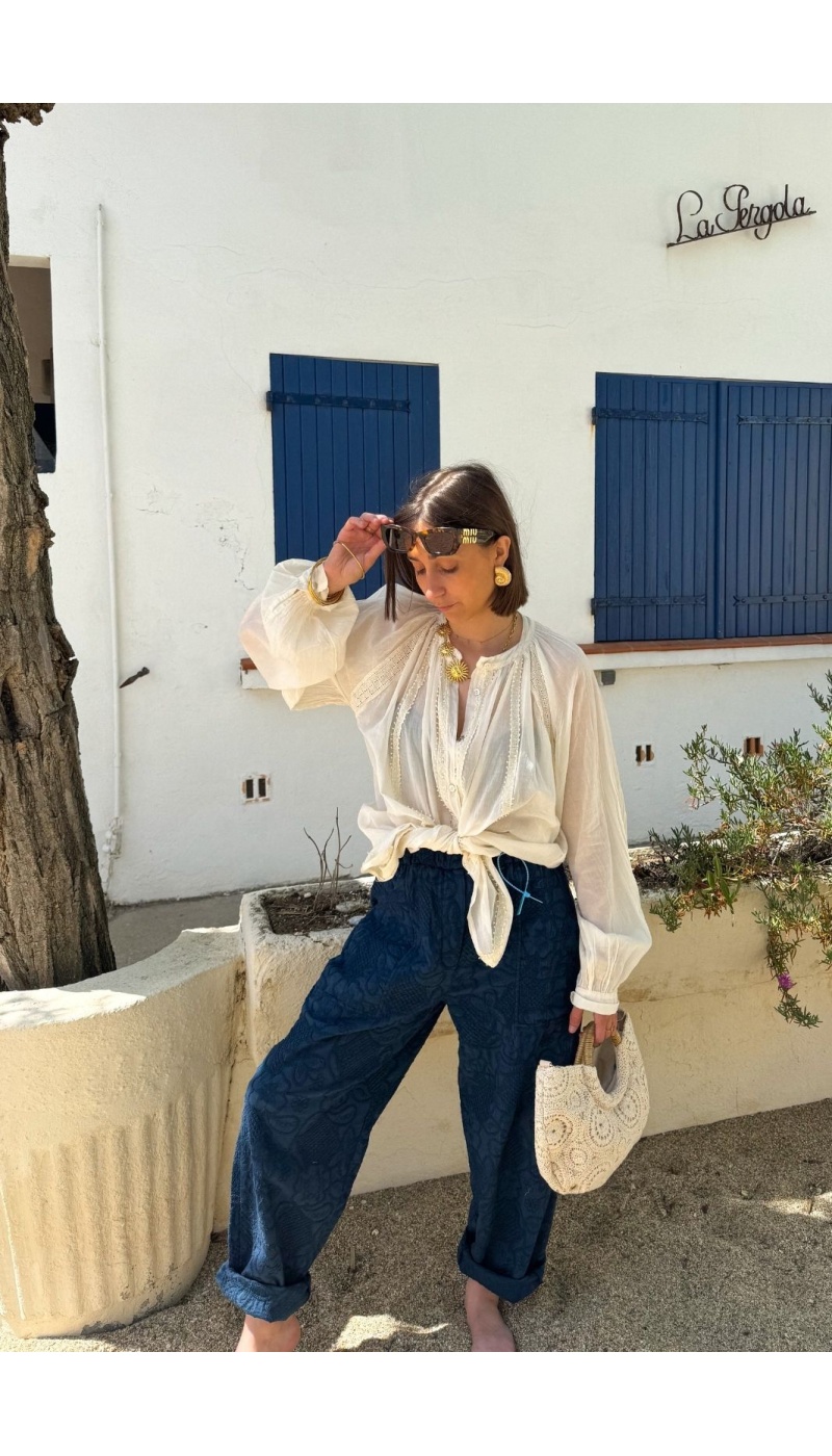 PANTALON FEMME BRODE MARINE