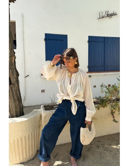 PANTALON FEMME BRODE MARINE