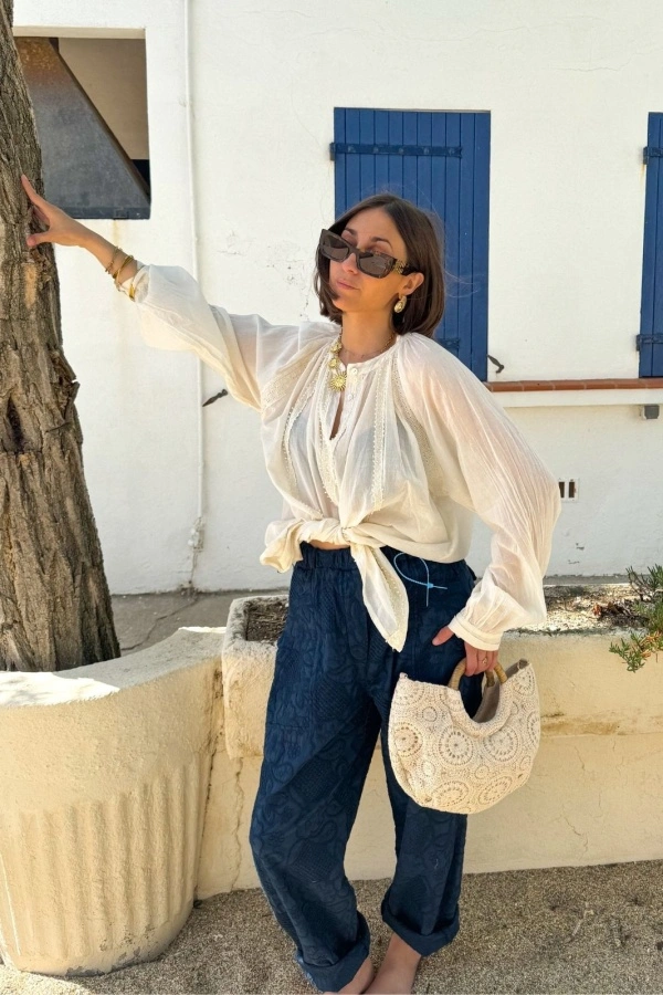 Pantalon Brodé Marine ATLAS - Élégance et Confort