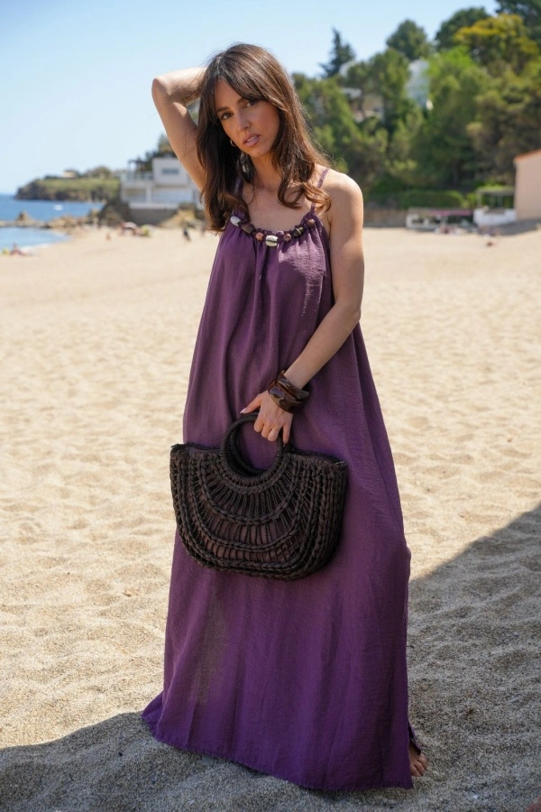 Robe Prune Perle CANARIA - Élégance pour votre Accueil