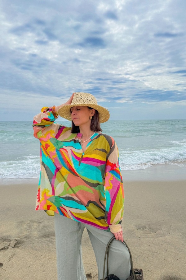 BLUSA TURCHESE ALLE ERBE - Moda elegante ed ecologica