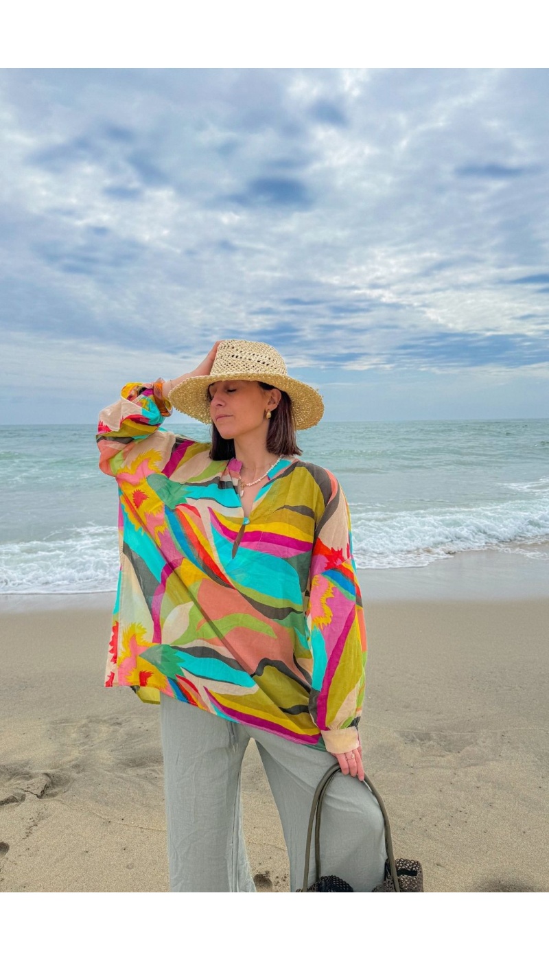 HERBAL TURQUO BLOUSE - Elegant & Ecological Fashion