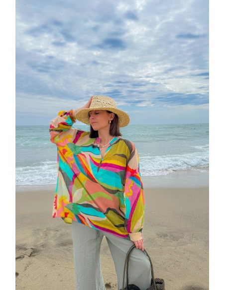 BLUSA TURCHESE ALLE ERBE - Moda elegante ed ecologica