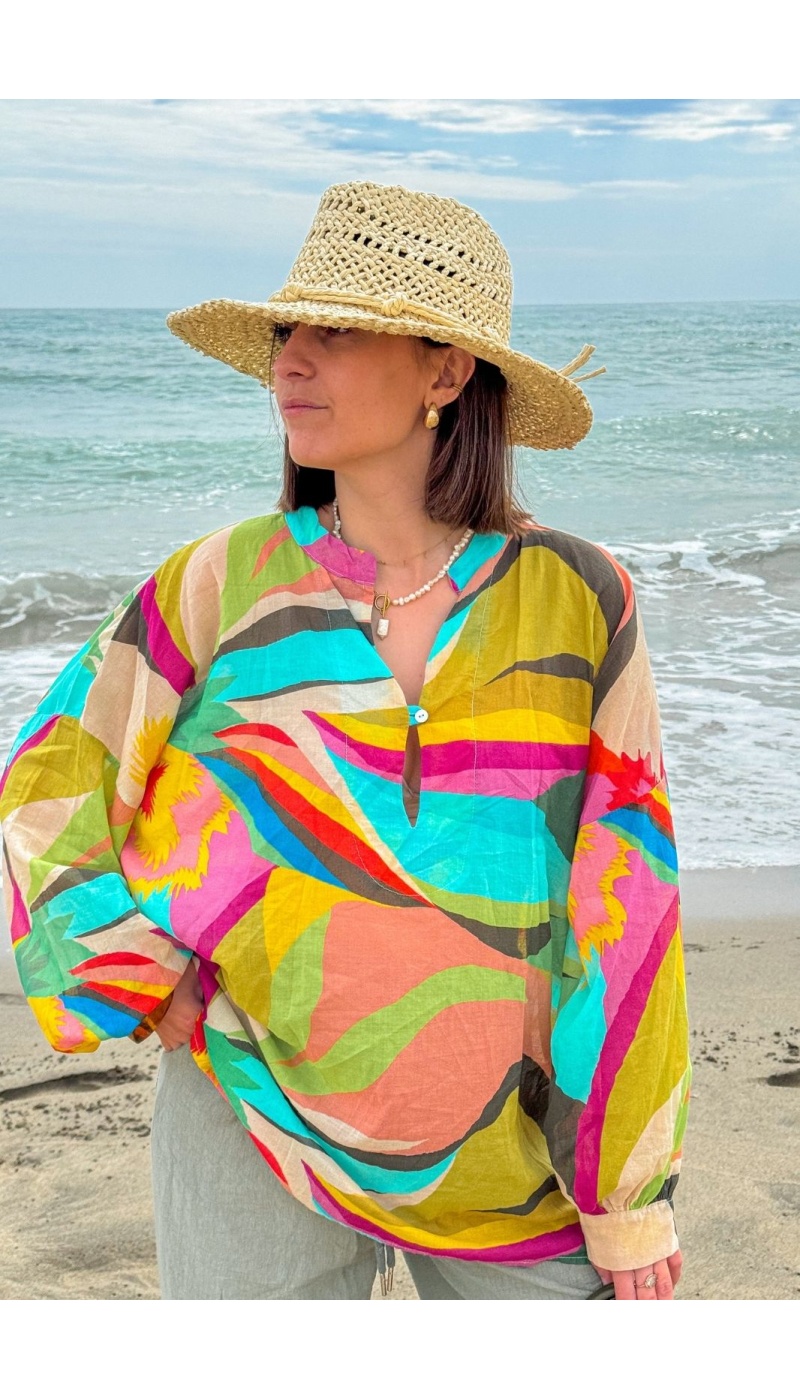 HERBAL TURQUO BLOUSE - Elegant & Ecological Fashion