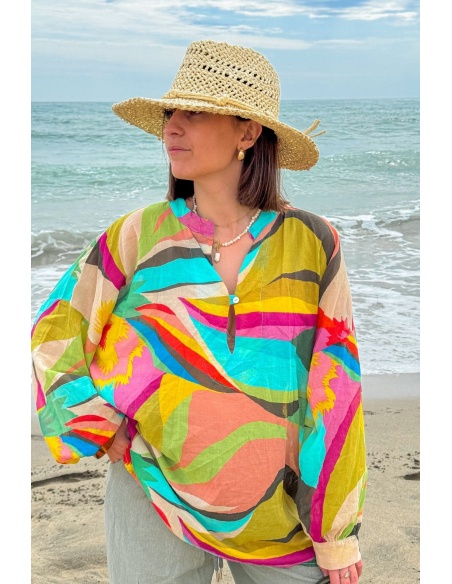 HERBAL TURQUO BLOUSE - Elegant & Ecological Fashion