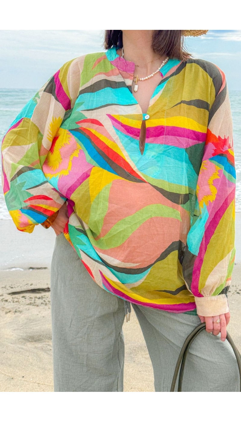 HERBAL TURQUO BLOUSE - Elegant & Ecological Fashion