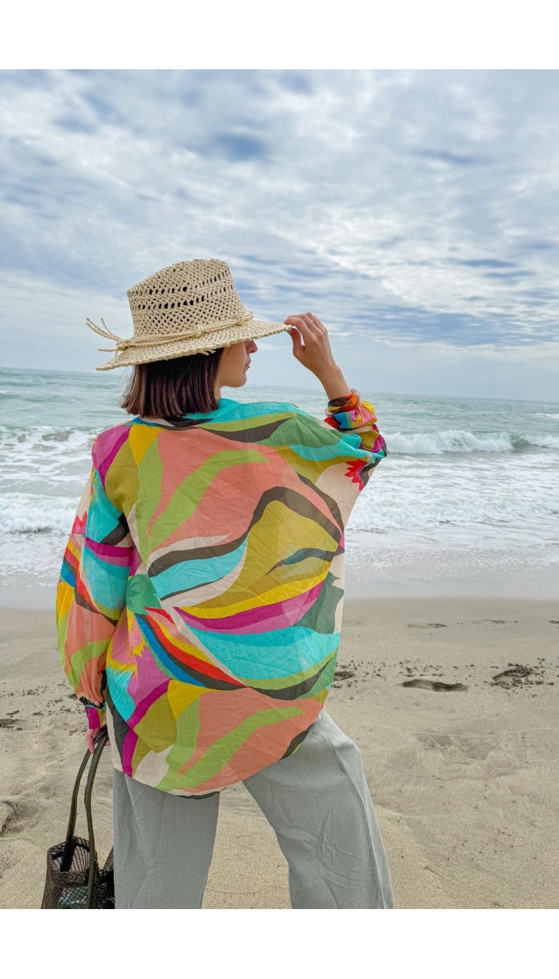 BLUSA TURCHESE ALLE ERBE - Moda elegante ed ecologica