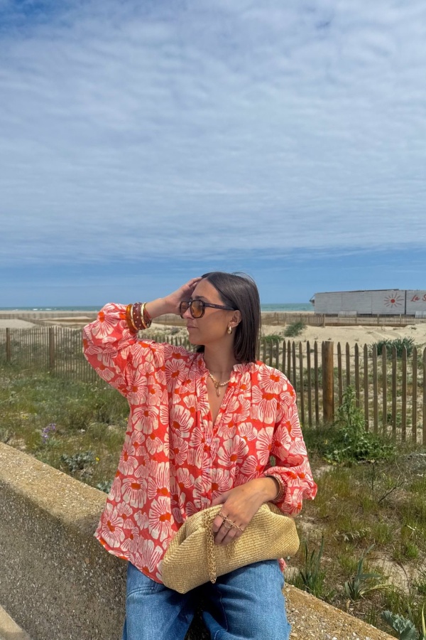 Blusa Flores Salmão CAMERON