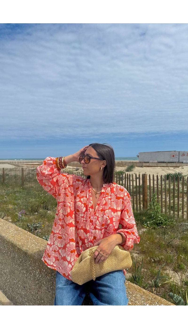 Salmon Flowers Blouse CAMERON