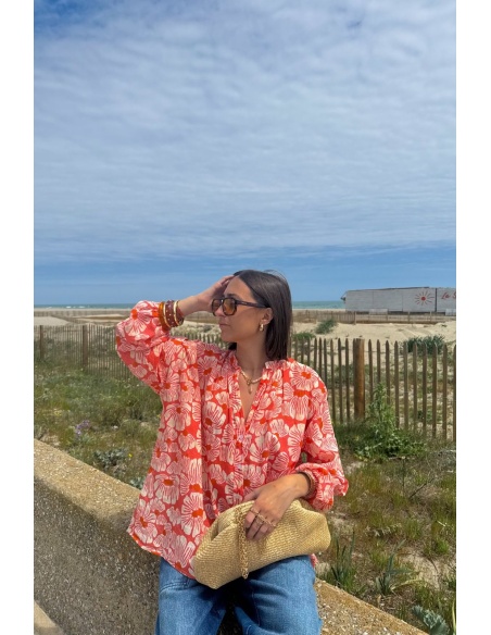 Salmon Flowers Blouse CAMERON
