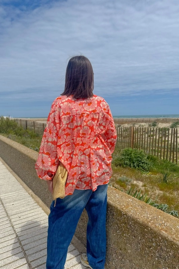 Blouse Fleurs Saumon CAMERON 2