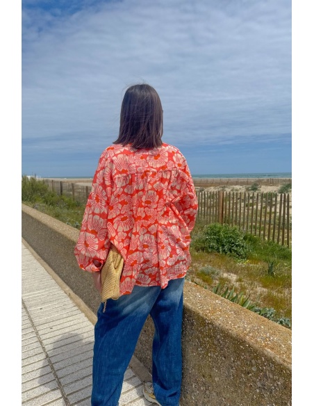 Salmon Flowers Blouse CAMERON