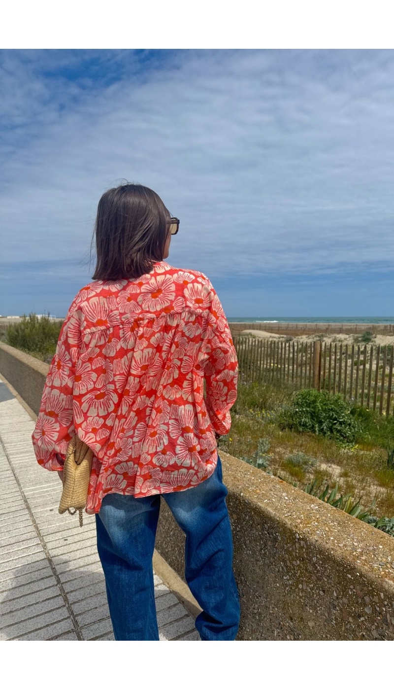 Salmon Flowers Blouse CAMERON