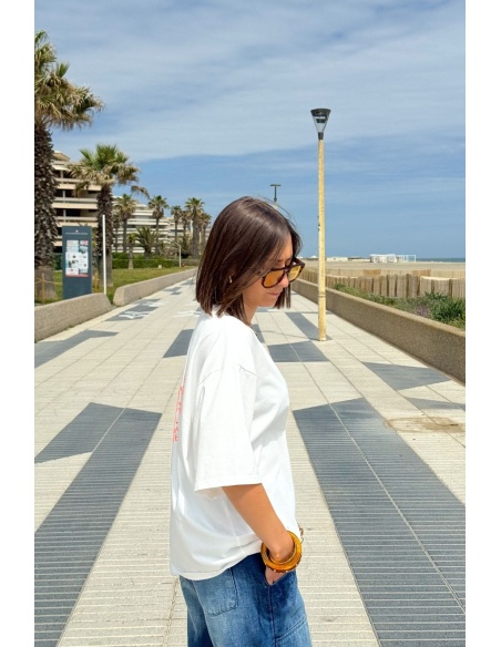 T-SHIRT MC FEMME ORANGE BLANC