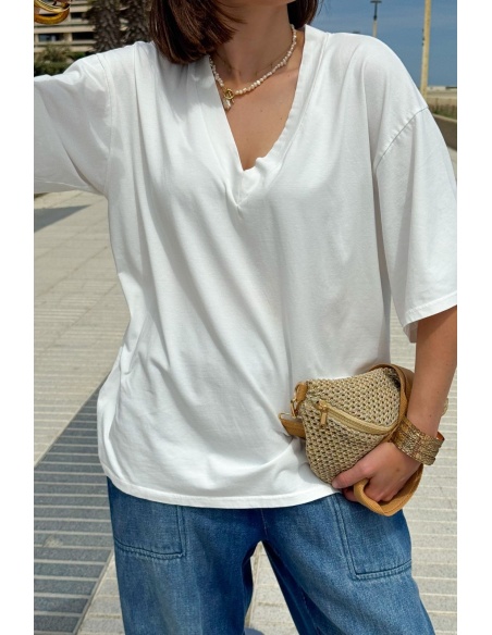 T-SHIRT MC FEMME ORANGE BLANC