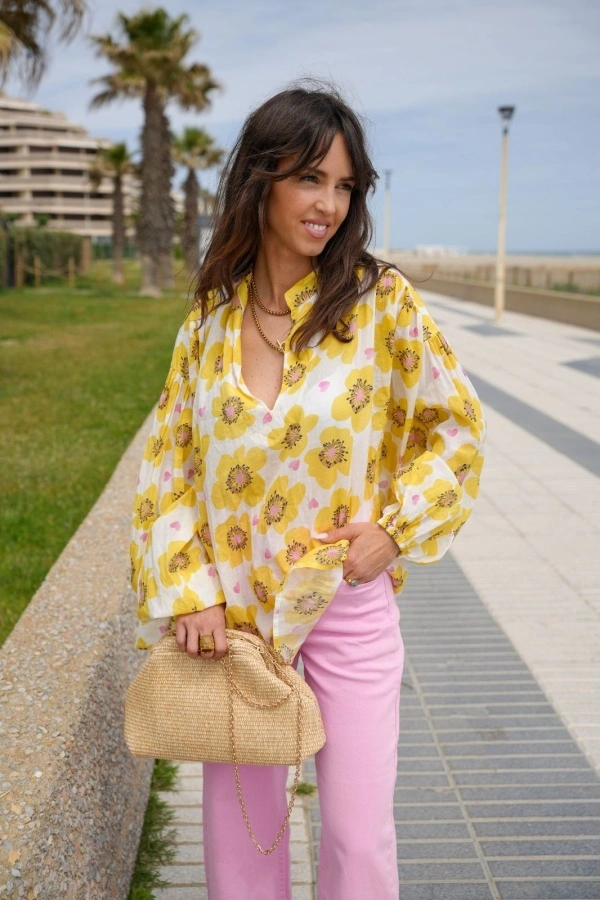 Blouse Fleurs Jaunes PANDORA - Élégance Printanière Femme