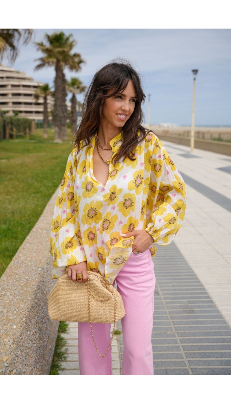 PANDORA Blusa Flores Amarillas - Elegancia Primavera Mujer