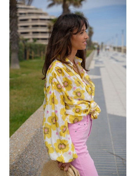 PANDORA Blusa Flores Amarillas - Elegancia Primavera Mujer