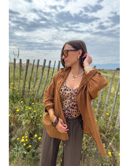 Chemisier Camel Banditas AGATA - Haut Chic & Élégant