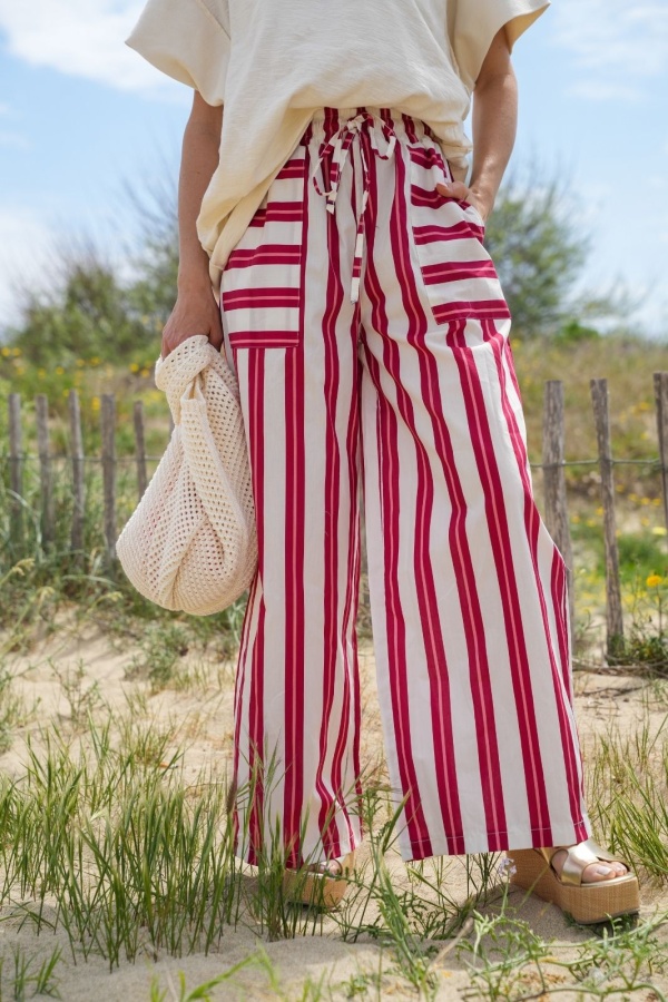 PANTALONS VILLE FEMME ECRU ROUGE