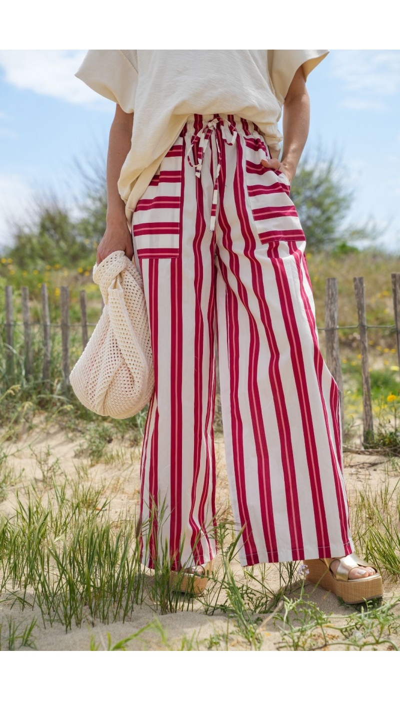 PANTALONS VILLE FEMME ECRU ROUGE