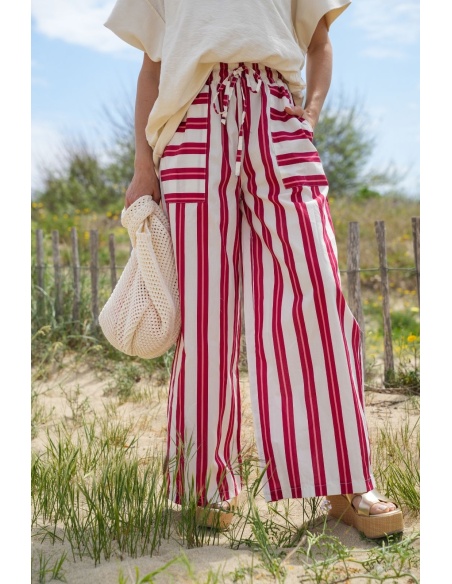 PANTALONS VILLE FEMME ECRU ROUGE