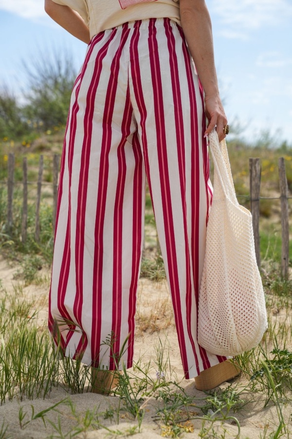 PANTALONS VILLE FEMME ECRU ROUGE 2