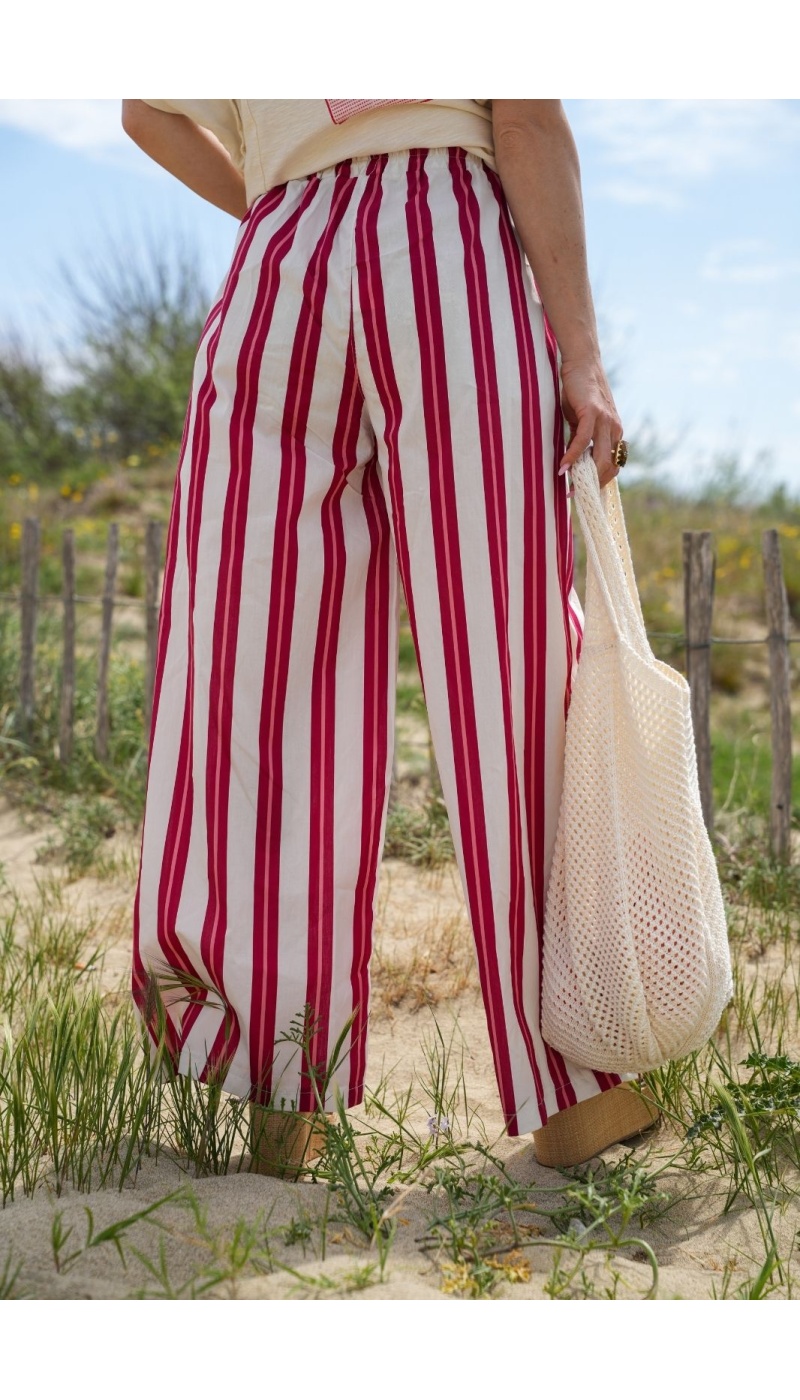 PANTALONS VILLE FEMME ECRU ROUGE