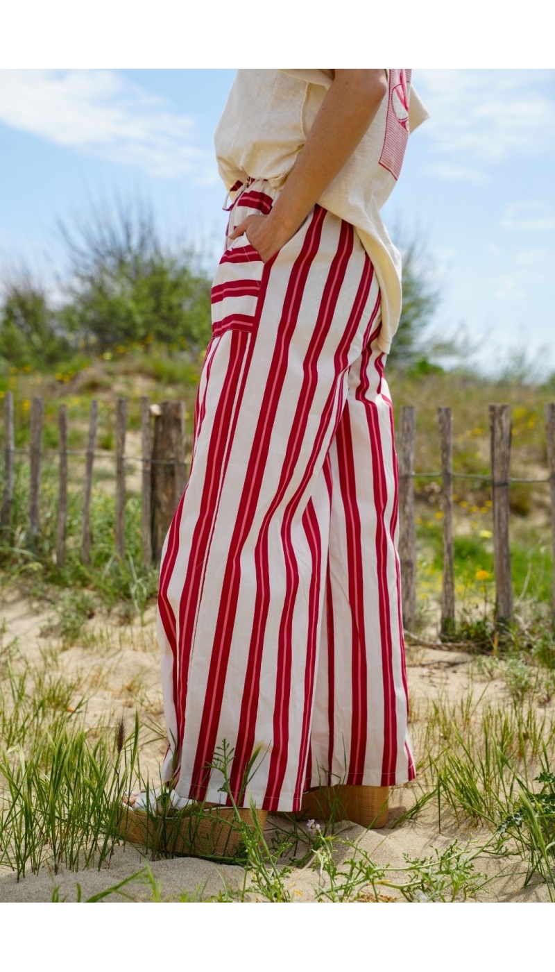 PANTALONS VILLE FEMME ECRU ROUGE