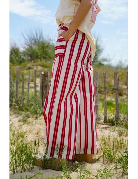PANTALONS VILLE FEMME ECRU ROUGE