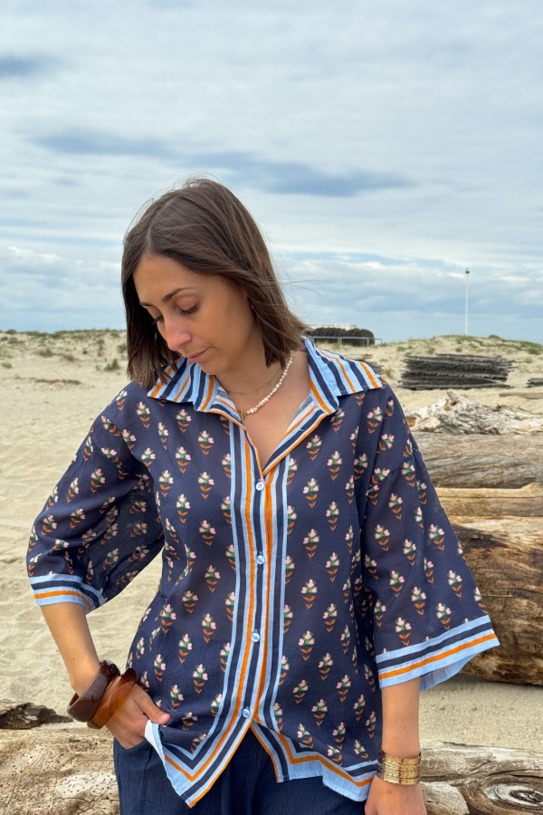 Chemisier Flerus Marine - Élégance et Confort à la Maison