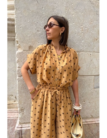 Camel Polka Dot Blouse COLETTE