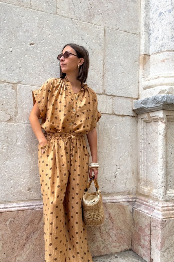 Kamelfarbene Polka-Dot-Bluse COLETTE 2