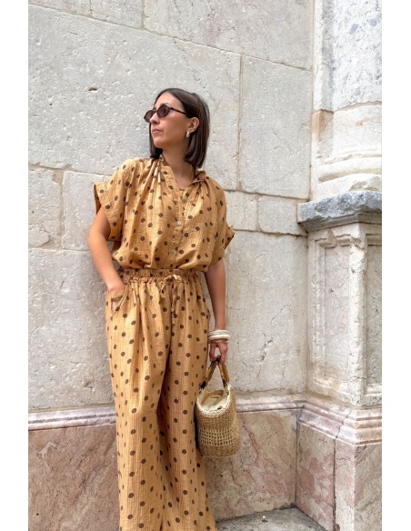 Kamelfarbene Polka-Dot-Bluse COLETTE