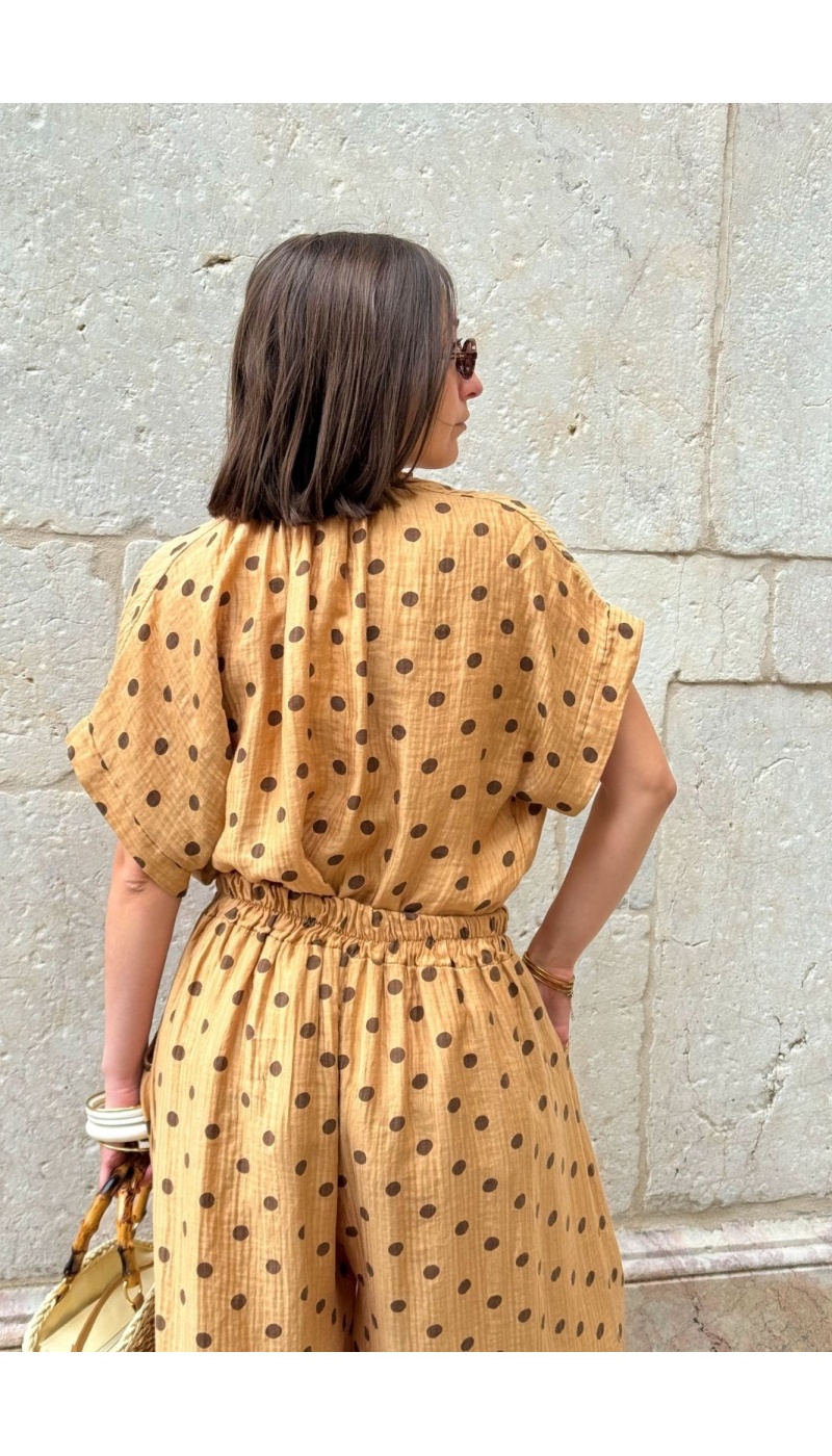 Camel Polka Dot Blouse COLETTE